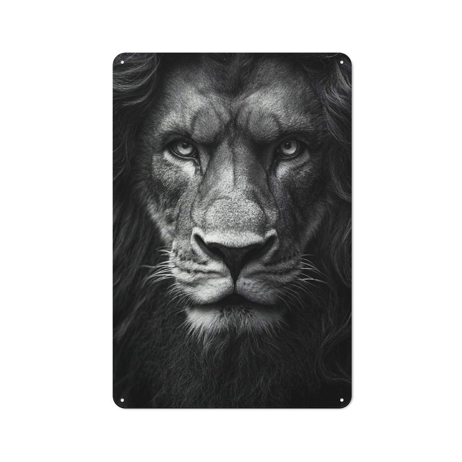 Junmoney Style-16 Monochrome Lion Portrait Barn Style Metal Wall Decor 30X20cm, Country Metal Sign For Kitchen, Cottage, Porch Or Garden Room