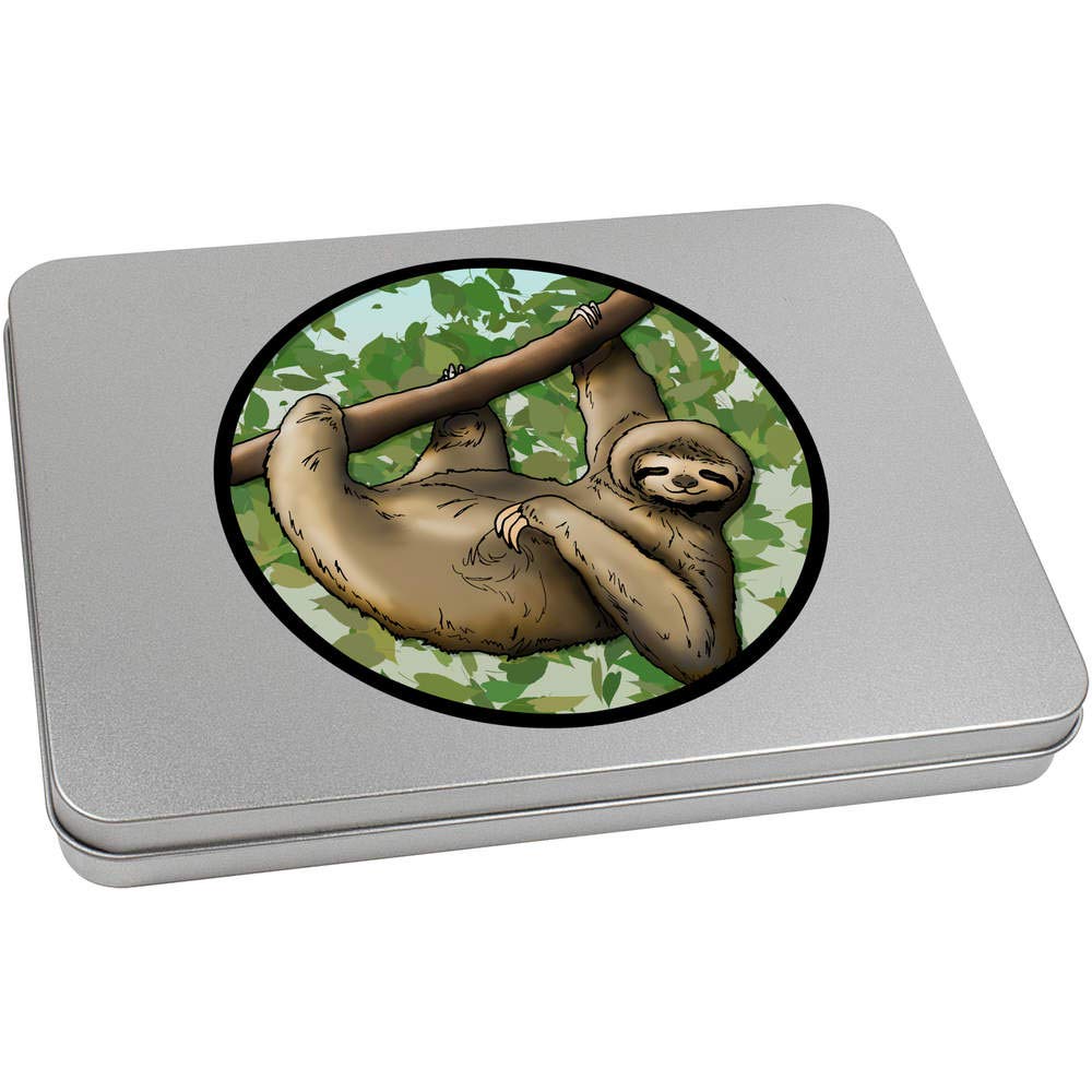Azeeda 220mm 'Hanging Sloth Motif' Metal Hinged Tin/Storage Box (TT00143711)