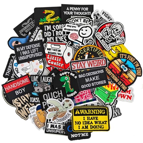 20 Pieces Random Funny Patches Hook and Loop Humorous Funny Embroidered Meme Morale Patch DIY Applique Accessories for Backpacks Dog Harnesses Army Vests Hats Helmets