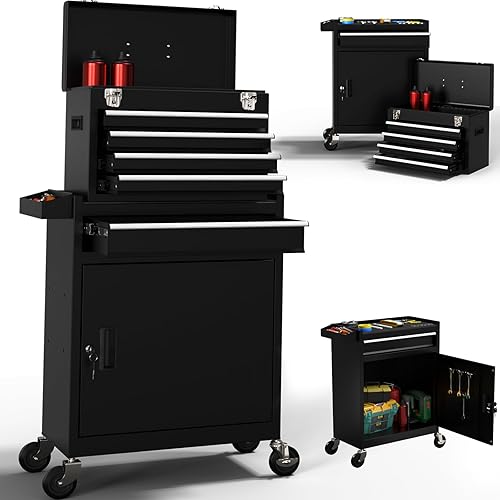 Cofre de herramientas rodante de alta capacidad de 5 cajones, caja de herramientas extraíble sobre ruedas, caja de herramientas con cerradura,