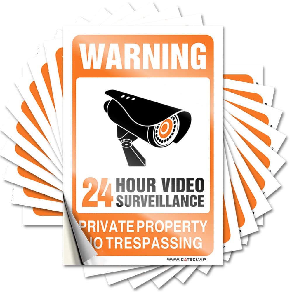 Car Window Stickers 24 Hour Video Surveillance Sign Funny Sticker 10 Pcs Car Accessories Christmas Car Stickers(8X12CM)