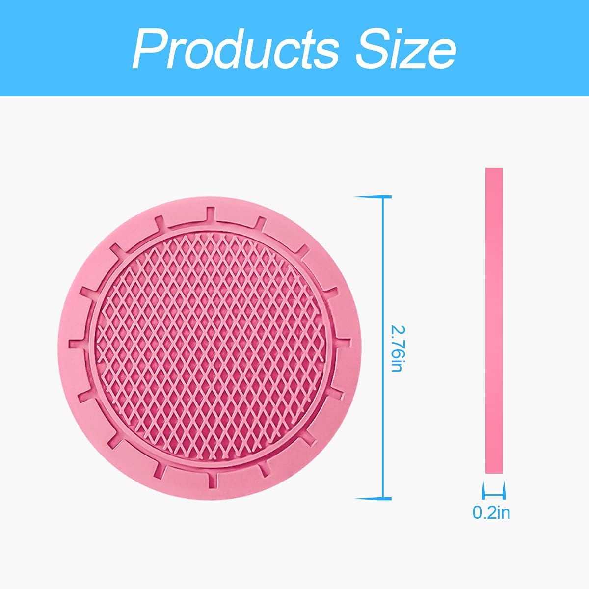 Car Cup Holder Coaster, 4 Pack 2.75 Inch Diameter Non-Slip Universal Insert Coaster, Durable, Suitable for Most Car Interior, Car Accessory for Women Men (Pink)