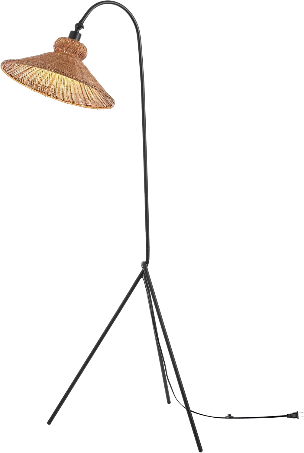 SAFAVIEH Lighting Collection Myah Modern Boho Black/Brown Shade Rattan 62-inch Tripod Floor Lamp (LED Bulb Included)