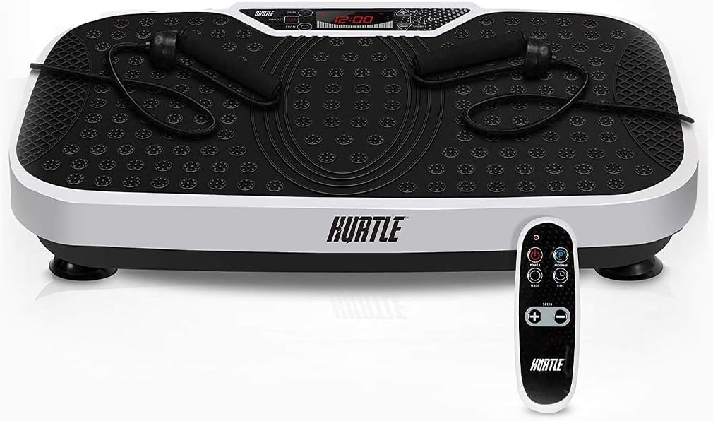 Hurtle Fitness Vibration Platform Machine Home Gym Exercise Machine Workout Trainer Fast Weight Loss w/ Resistance Bands, Easy Carry Wheel Remote, Adjustable Speed HURVBTR36 (Renewed)