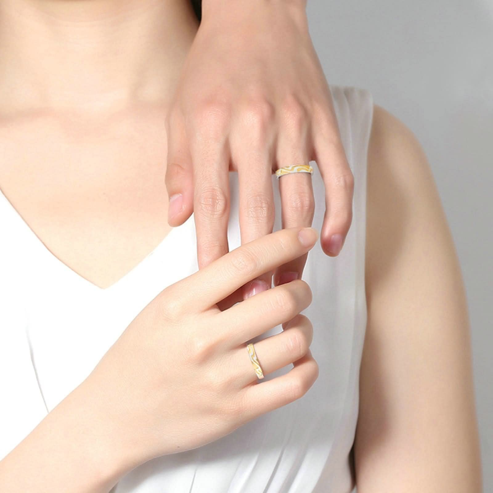 Sterling Silber Ringe Vintage, Sterling Silber Verlobungsring Wave Silber Gold Kleine Geschenksets für Frauen