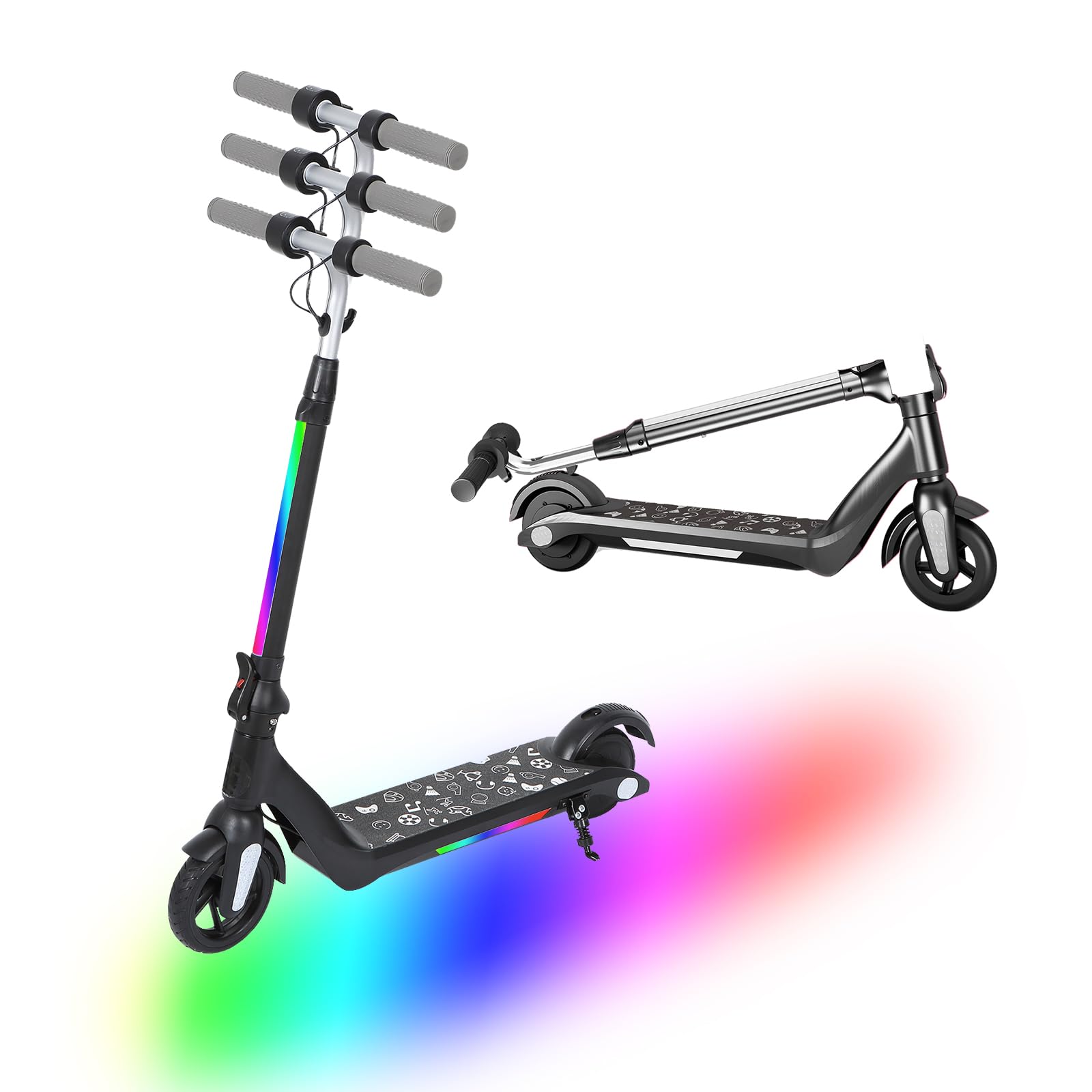 Trottinette électrique pour Enfants avec Lumières LED, Amortisseurs à Double Ressort, Moteur 130W, Vitesse Max 14 km/h