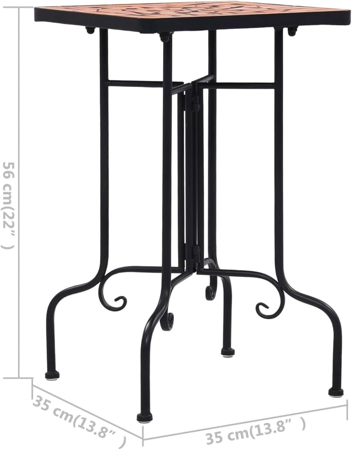 Square Mosaic Patio Side Table, Home Outdoor Metal Plant Rack, Garden Patio Coffee Table Feature Dining Table (Color : Brown, Size : 13.8" x 13.8" x 22" (W x D x H))