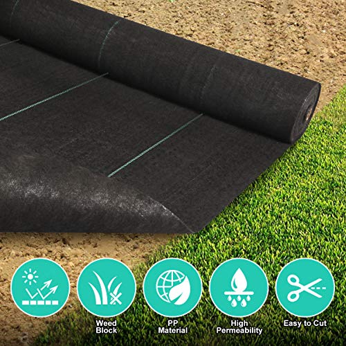 KINGSO 4 x 100ft Weed Barrier Landscape Fabric 5oz Premium Heavy Duty Weed Barrier Fabric High Permeability Woven Weed Gardening Mat Weed Cloth Easy Setup Commercial Ground Cover - Thumbnail 6