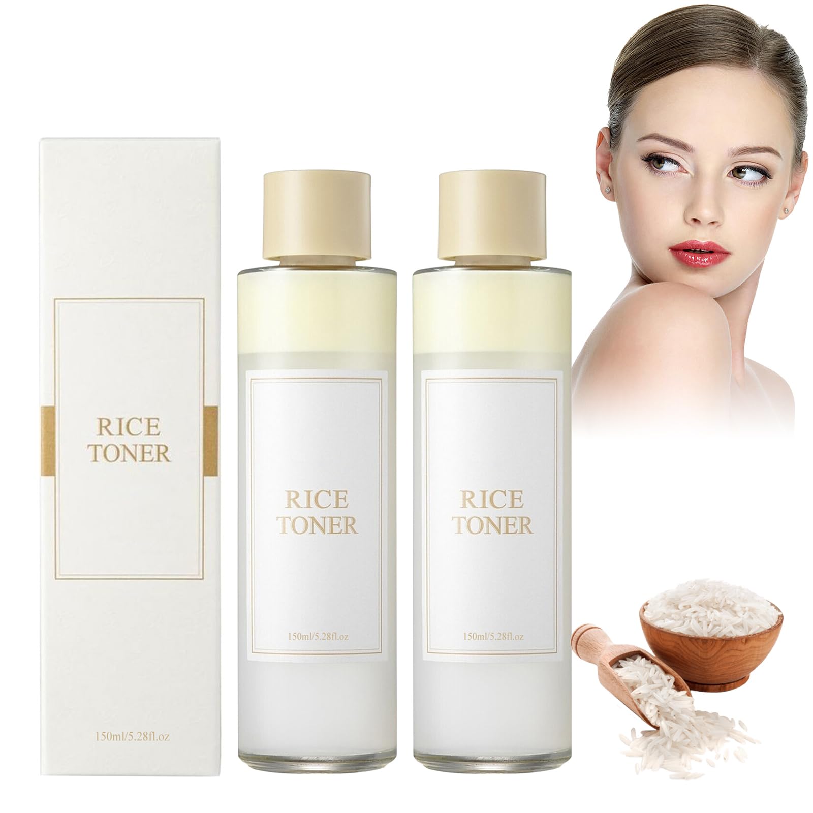 Dymeist 2pcs 150ml Rice Water Toner Moisturize Rice Toner, Rice Toner Facial Toner, Natural Moisturizer Glow Essence, Long Lasting Moisturizing for Dry and Sensitive (04)