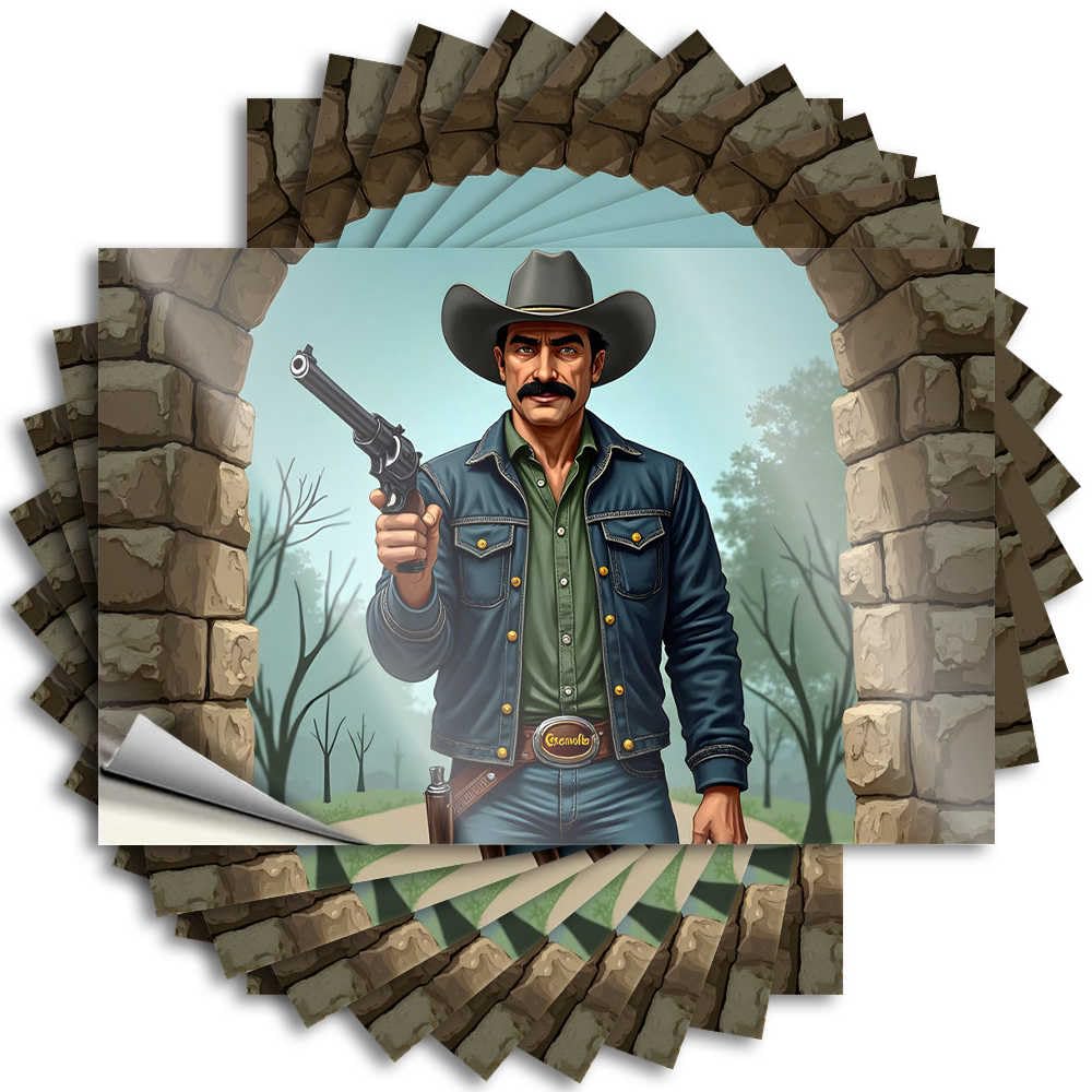 Lettering Sticker Rv Camping Accessories Easy Apply | Western Legend: Cowboy with Revolver in Stone Archway Love Water Peel and Stick(8X12CM)
