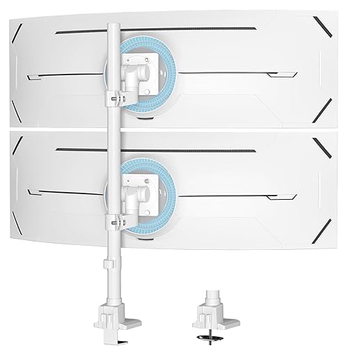 Dual Monitor-Arm Heavy Duty Ultrawide - 24-57 inch Vertical Dual Monitor Mount, Adjustable Stacked Double Monitor Desk Mount Stand, Max Load 59.4 lbs (per Screen), VESA 75/100 mm, White - White
