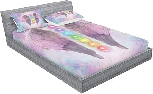 Miniatura 383 de Ambesonne Juego de sábanas bajeras y fundas de almohada con diseño de gato durmiendo en luna creciente, estrellas, sueños nocturnos, juego de ropa