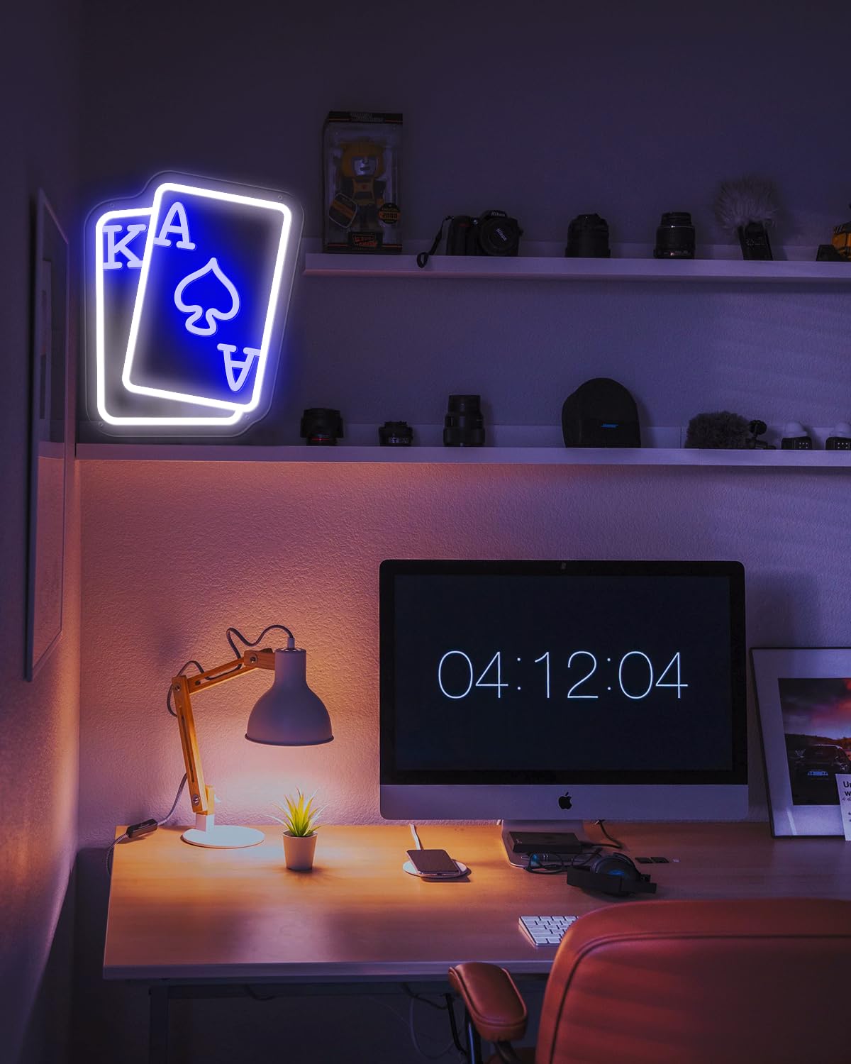 GAME ON Neon Sign for Wall Decor, LED Neon Gamer Sign for Arcade Room, Game Room, Bedroom, Kids, Boyfriend, Gifts Stepless Dimmable: Blue-Poker Medium Size