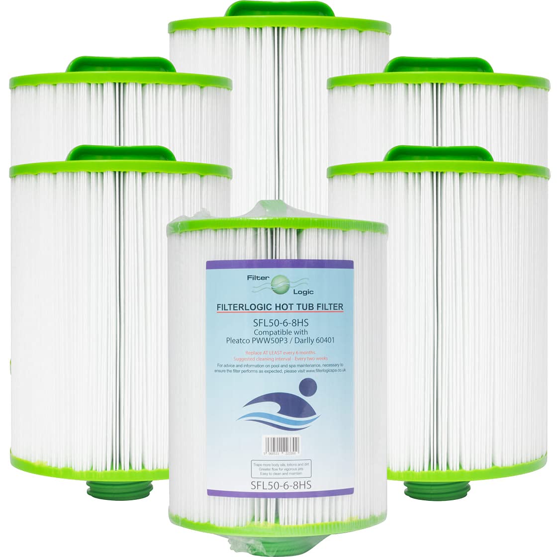 Filterlogic SFL50-6-8HS | 6X Filterkartusche kompatibel mit Pleatco PWW50P3