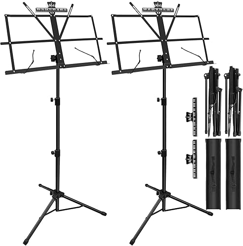Soporte de música, paquete de 2 soportes plegables 2 en 1 de doble uso, soporte ligero portátil ajustable para libros de escritorio con soporte para