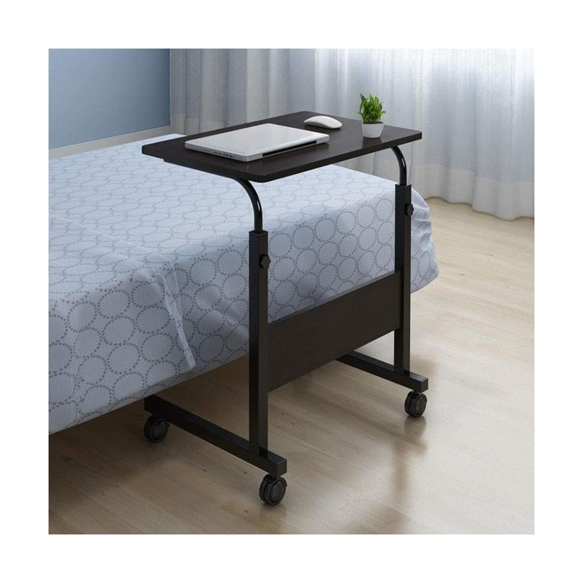 SXZenSpace Bedroom Furniture Overbed Table Adjustable Height Side on castors Mobile Standing Desk Laptop Density Fibreboard overbed Bedside (B-60 * 40 71 90 cm