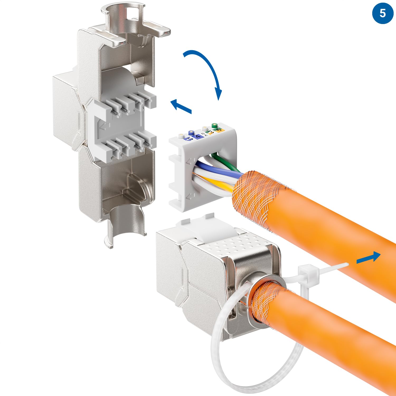 deleyCON 8x CAT6a Keystone Jack Module Avec 8x 1-Port Adaptateur Pour Profilé Chapeau Comme Set Métal STP Blindage RJ45 Femelle 10 Gbit/s Réseau Montage Snap-In Pour Profilés Chapeau 35mm