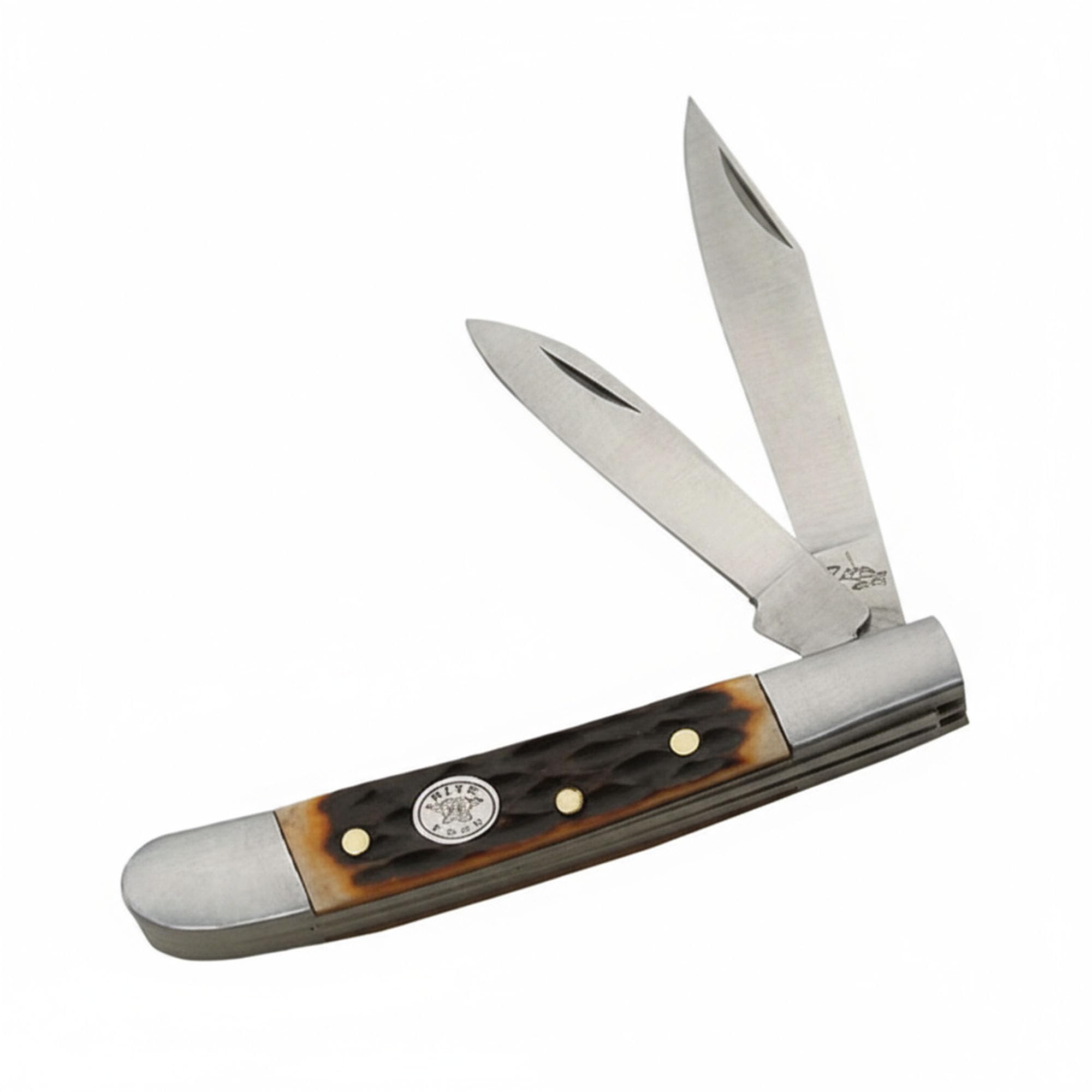 SZCO 2.75" Jig Bone Peanut Folding Pocket Knife – 2 Blade Stainless Steel Knife for Men with Jigged Bone Handle, Brass Pins Logo – Traditional Small Pocket Knife Collectible