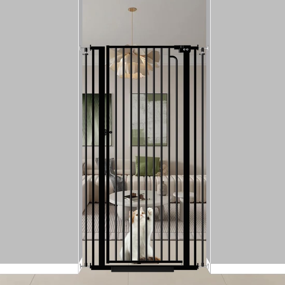57" Extra Tall Pet Gate for Cats Dogs-29.5"-62.2" Extra Wide Cat Gate for Doorways and Stairs-1.37" Ultra Narrow Spacing Pressure Mounted Dog Gate with One-Handed Operation(29.5"-33.8") 29.5"-33.8" Black