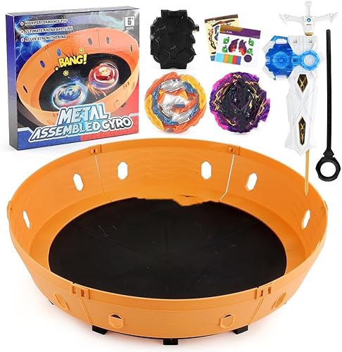 OBEST Bey Stadium Battle Arena y Battling Tops, juego de batalla, 2 últimos juguetes de giroscopio y 2 lanzadores, juguete de regalo para niños