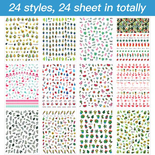2800 Pieces Mixed Nail Art Stickers Summer Holiday Nail Stickers 3D Self-Adhesive Flamingo Cactus Fruits Leaves Nail Decals With Tweezers For Diy Nail Tip #TOP2