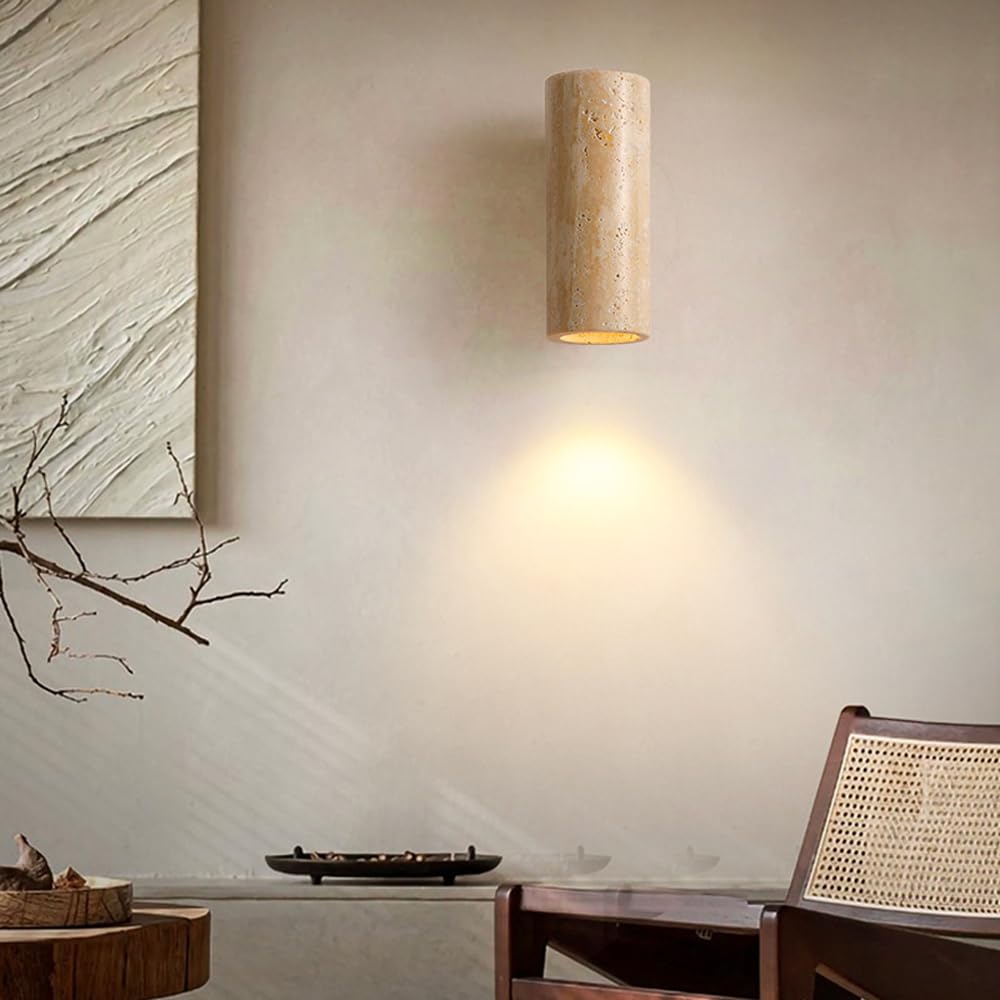 E26 Light Source Yellow Travertine Wall Sconce, Industrial Style Flush Mount Lamp, Single Head Personality, Dining Room Living Entryway Mounted Fixtures