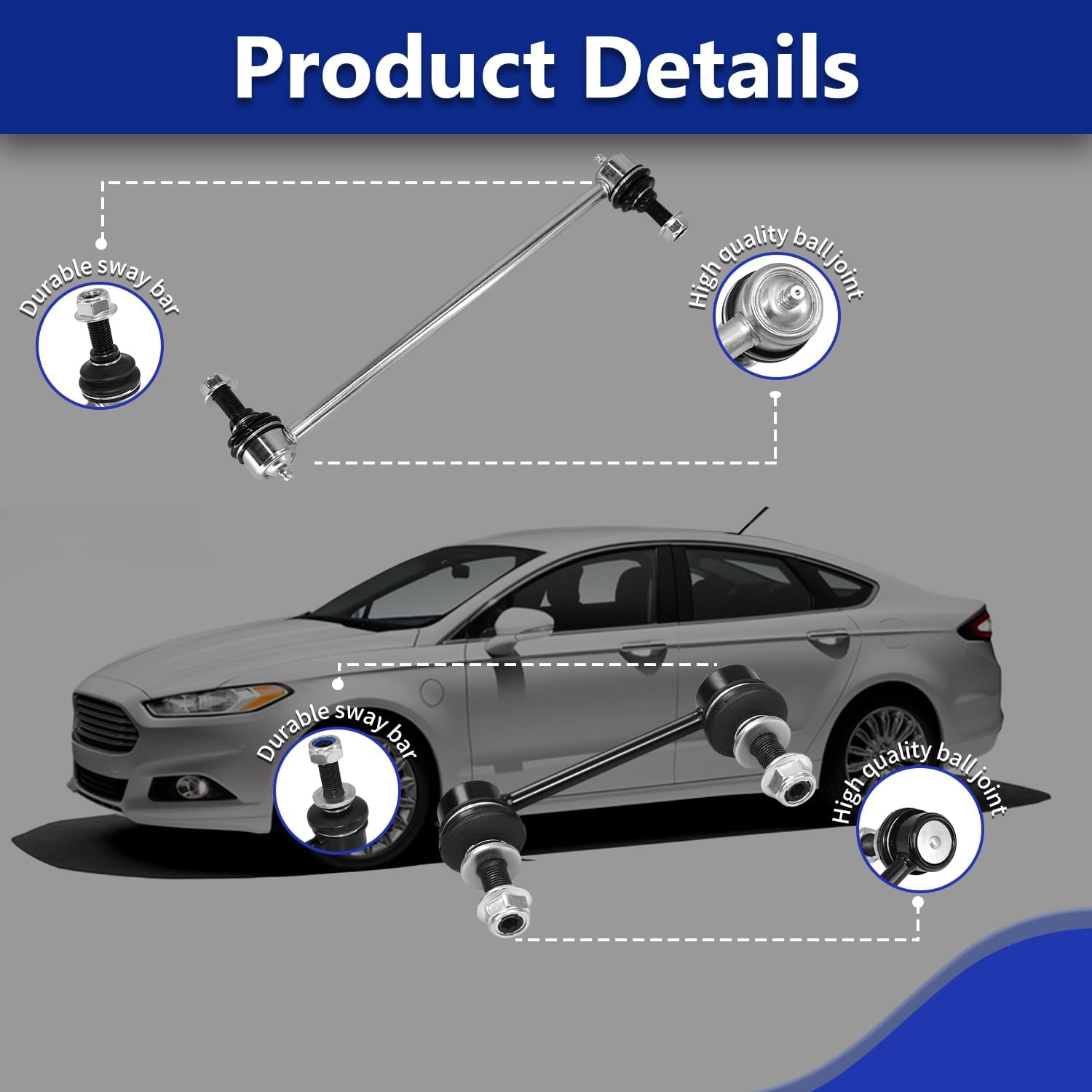Sway Bar Links, K750740 K750744 Front Rear Stabilizer Sway Bar End Link Kit Compatible with 2013-2020 Ford Fusion 2015-2021 Ford Edge 2016-2018 Lincoln MKZ 2015-2020 MKX - 4Pcs