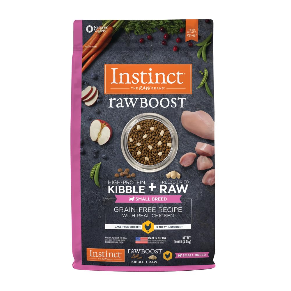 Raw Boost Small Breed, Natural Dry Dog Food with Freeze Dried Pieces, High Protein, Grain Free Recipe - Real Chicken, 10 lb. Bag