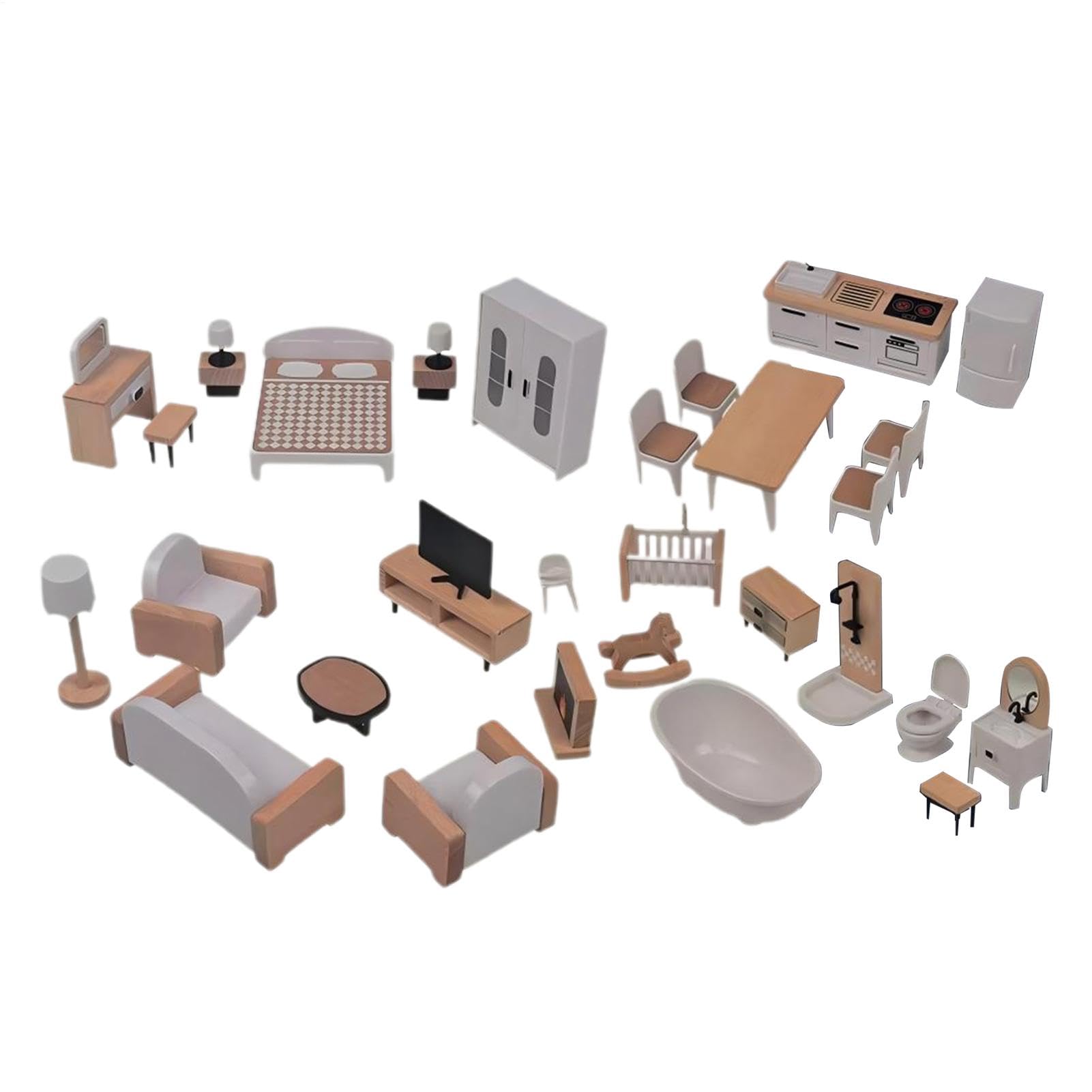 Puppenhaus Möbel Naturgetreues Spielzeughaus Set | Interaktives Möbel Spielzeug Für Zuhause Kindergarten Schule Reise Rollenspiel Kinderzimmer