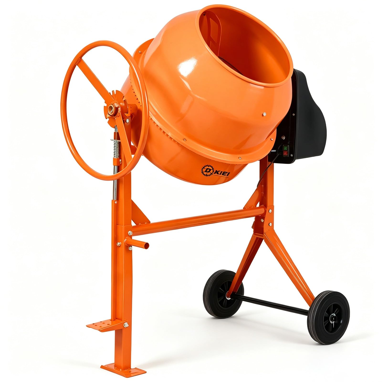 INMOZATA Portable 120L Electric Cement Mixer, 375W 230V/50Hz Heavy Duty Concrete Mortar Mixer, Bright Orange Design Fitted with Stand, Wheels & Foot Pedal, Ideal for Construction Works & DIY Tasks