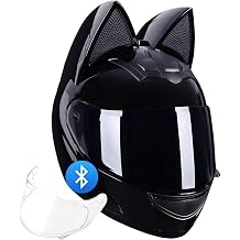 Cat Ear Motorcycle Bluetooth Helmet, DOT Certification Full Face Motorbike Helmet, Cool Cute Cat Helmets with HD Visor and Removable Washable Liner, for Men and Women SXL 5562CM
