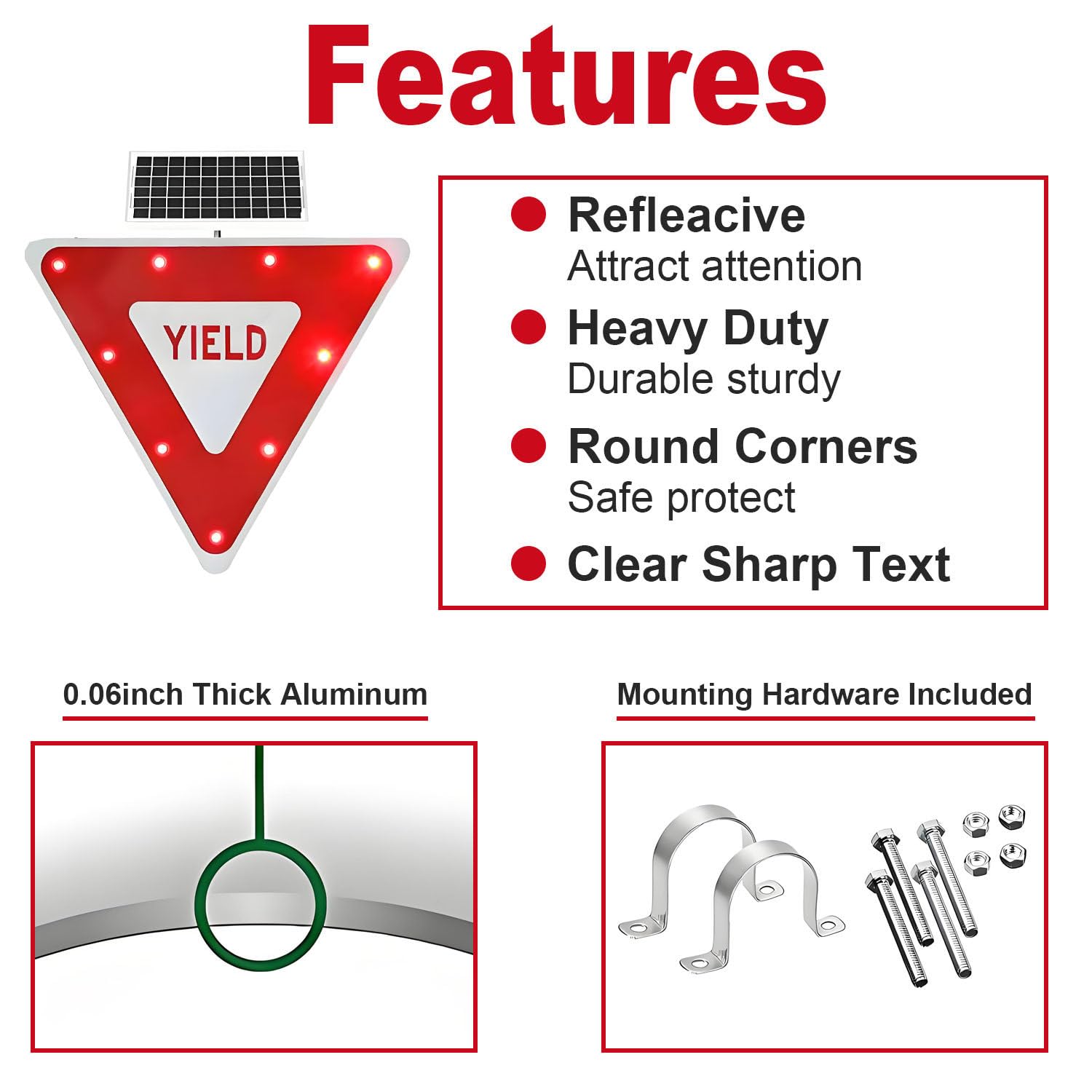 Señal de ceda el Paso reglamentaria, señal de ceda el Paso de Aluminio, señal de Cruce LED Triangular Intermitente, para Carreteras, aparcamientos, fábricas, escuelas 1pack