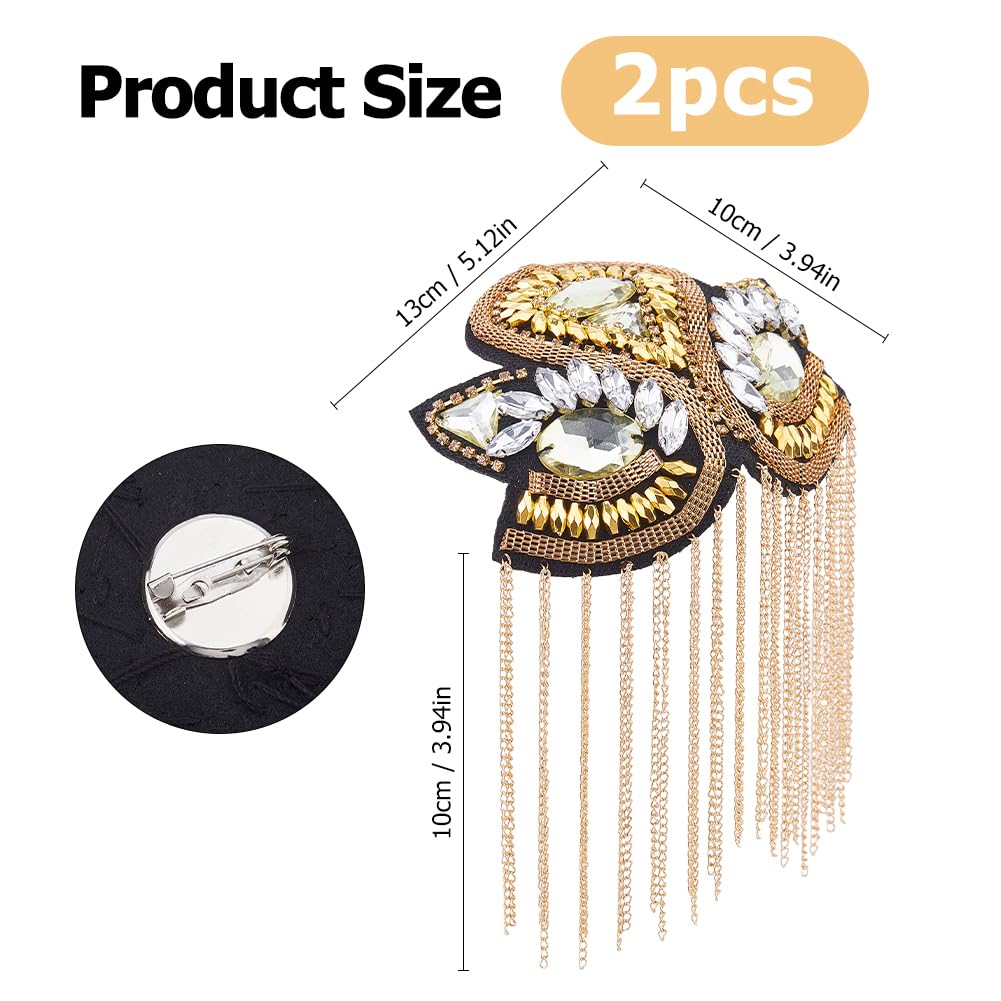 SUPERFINDINGS 2 pz Spalla Spallina Perline di Cristallo Catena Dorata Staccabile Ferro Nappa Spalline Retro Strass Spalla Badge con Spilla Vestito Medaglia Accessori