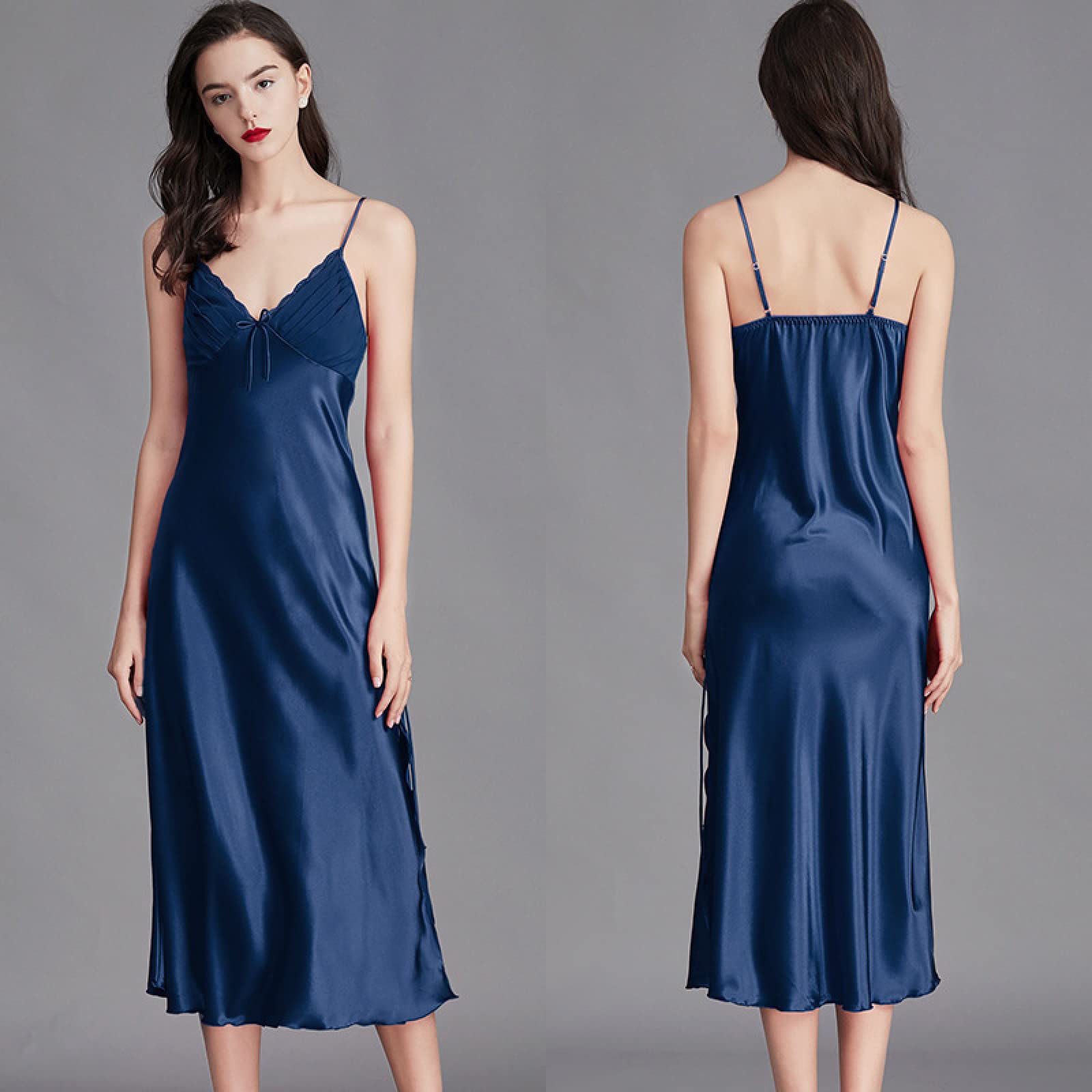AKAZI Sexy Dessous,Frauen-Dessous verlockend sexy,Damen-Pyjama mit Strapsen in Übergröße,Nachthemd aus EIS-Seide,Kamel,XL (Blau XL)