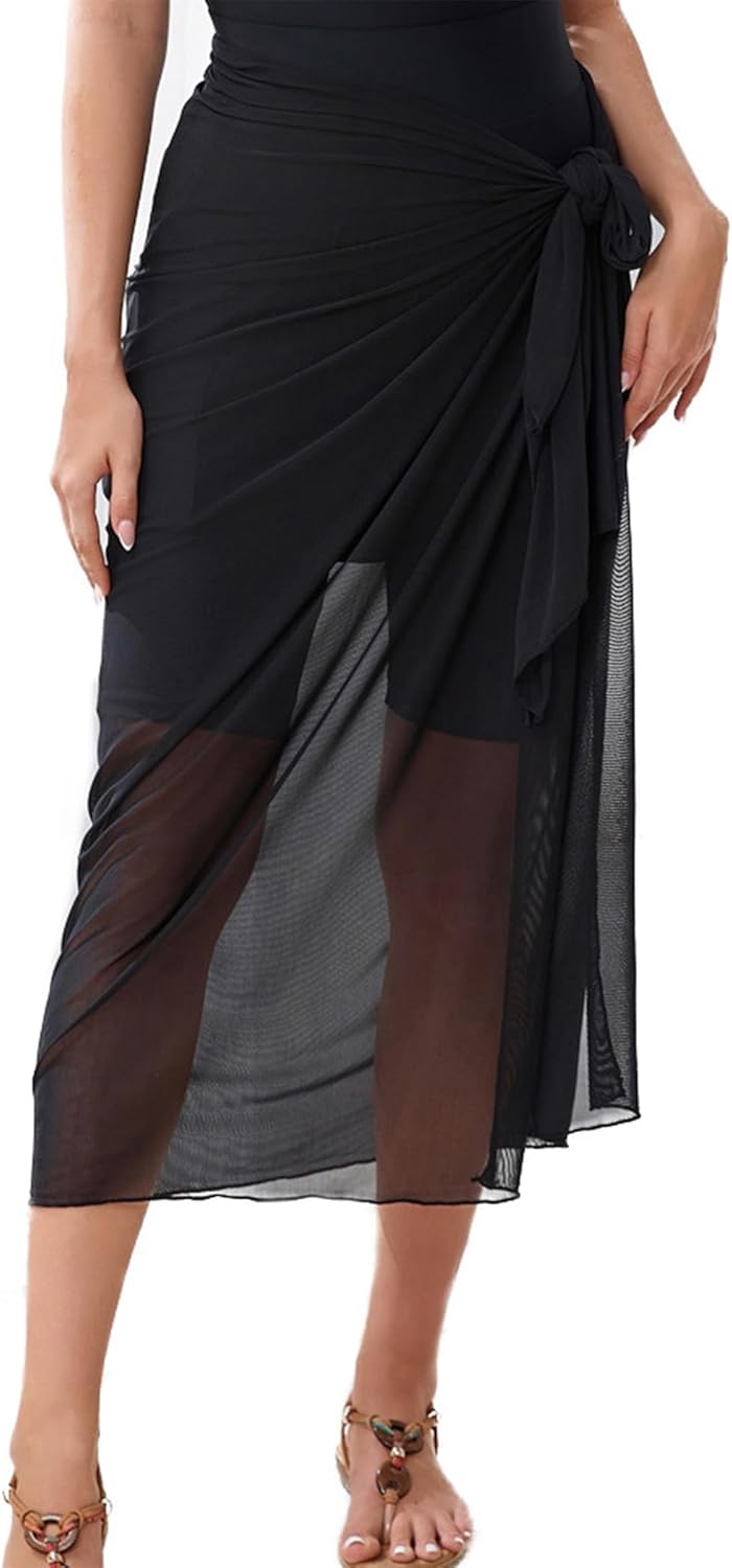 IDOPIP Muslim Burkini Swimsuit for Women Modest Islamic Swimwear with Beach Skirt + Cover up Sarong + Pants 4PCS Bathing Suit