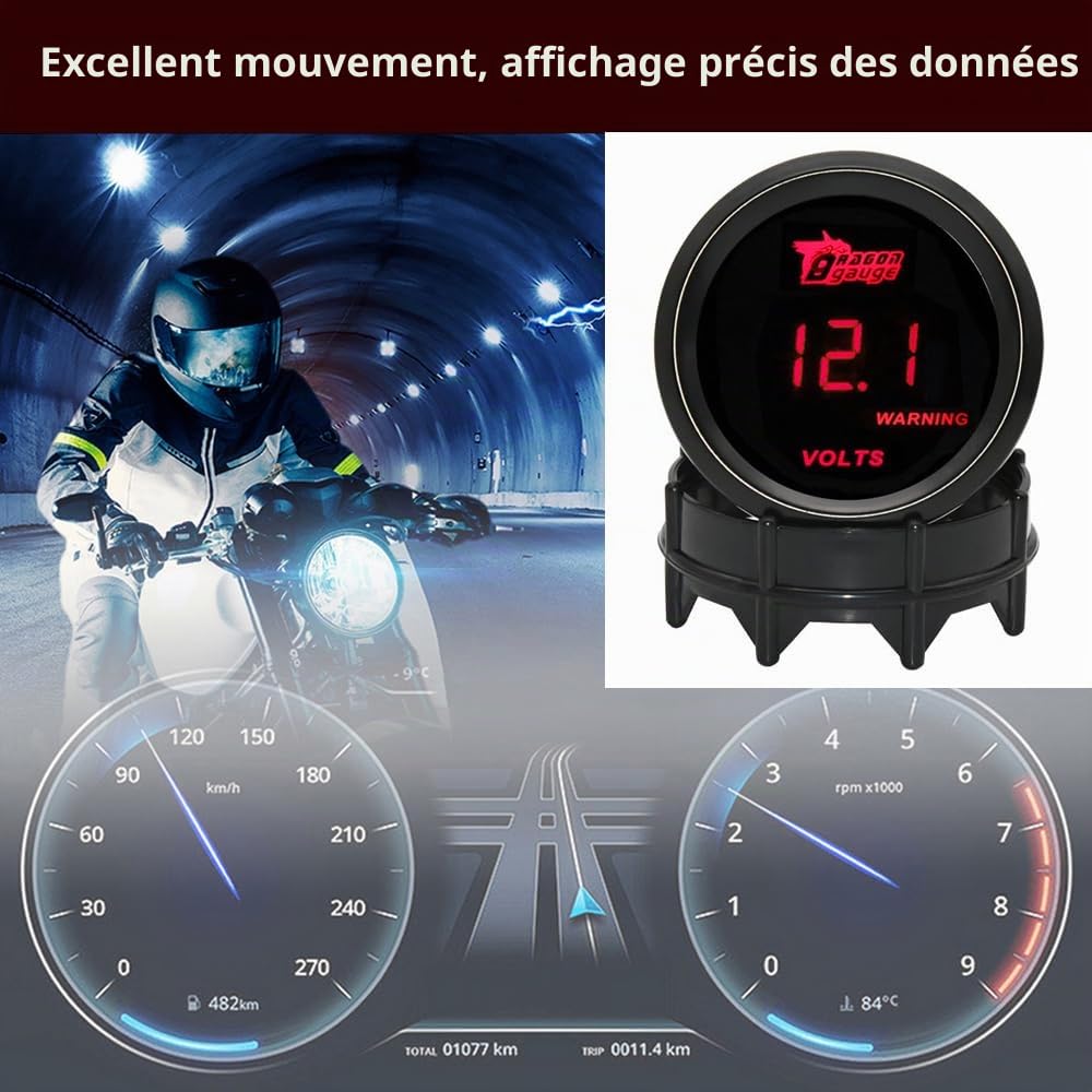 ETOPARS Universelle Voiture Jauge de Tension 2 Pouces 52mm Voltmètre Jauge Numérique Tension Manometre Rouge Lumière Indicateur Voltmètre Testeur Instruments Volt