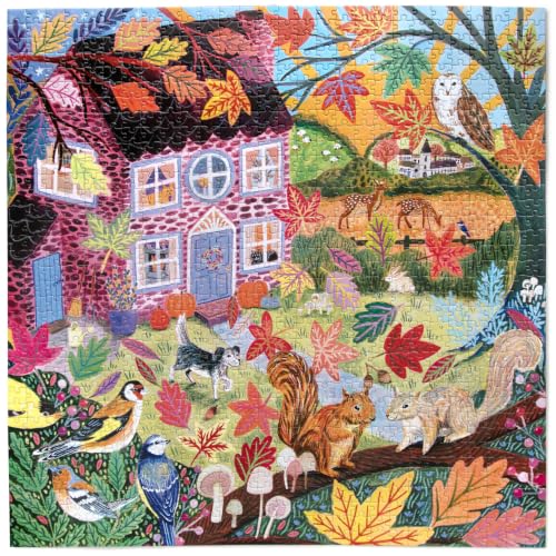 Image of eeBoo Autumn Cottage 1000 Piece Square Jigsaw Puzzle, 23 inch x 23 inch