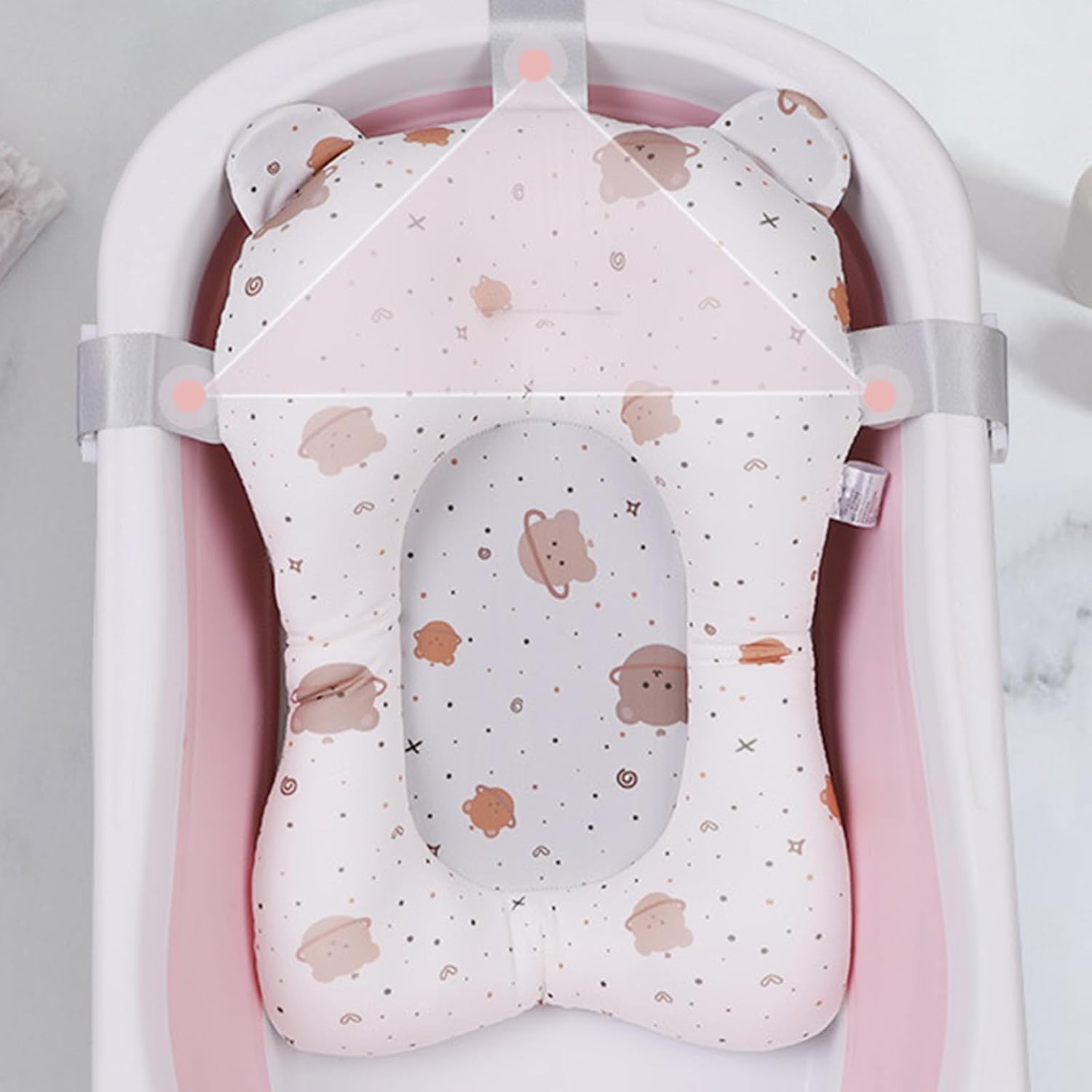 White Baby Bath Seat Pillow & Support - Adjusted, Breathable Net for Newborns, for Bathtub & Sink