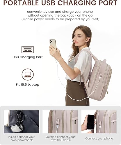 Miniatura 5 de LOVEVOOK Mochila para laptop para mujer, bolsa delgada para laptop de negocios con compartimento separado para computadora, elegante mochila para