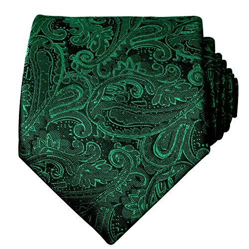 Alizeal Men's Paisley Floral Tie Wedding Woven Pocket Square And Necktie, Dark Green #TOP1