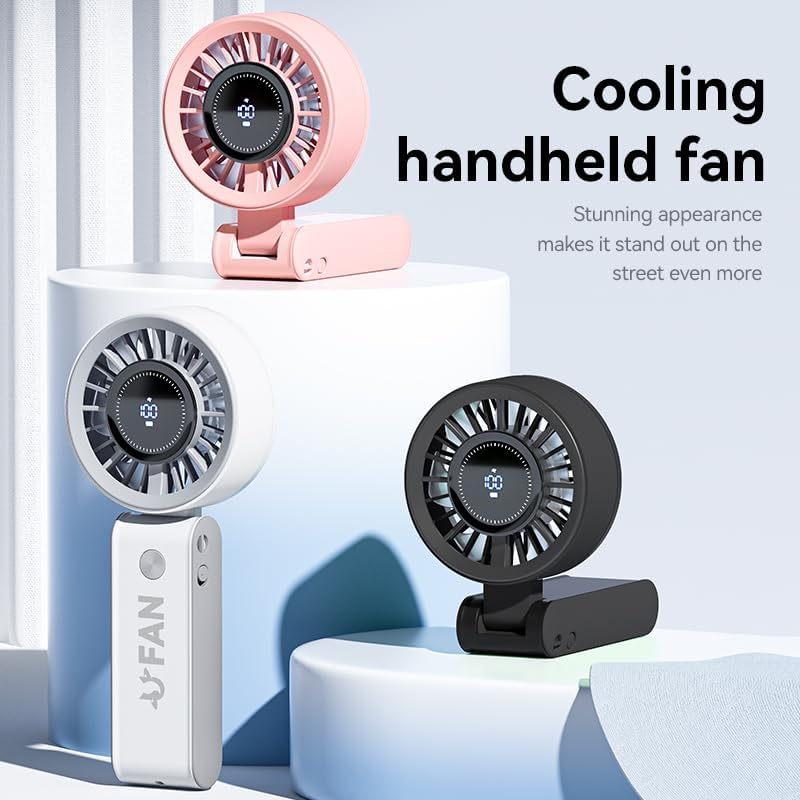 2025 Handheld Fan High-Power Motor, LED Display, 10 Hrs Cooling, 3600mAh Rechargeable, 5-Speed, Foldable Design, Portable Fan for Travel Cruise Beach (White) thumbnail