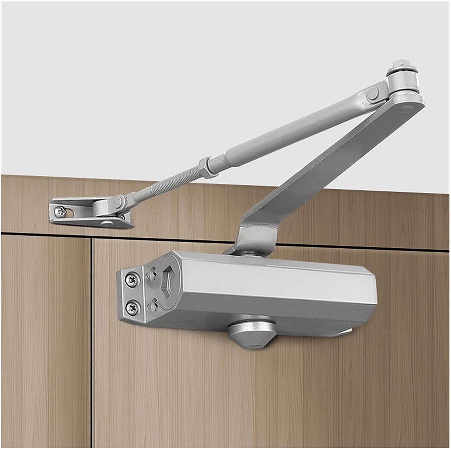 Mbello Silver L Automatic Spring Door Closer, 2 Spring Hydraulic Buffer Adjustable Door Stopper Speed Mute Closing Fit For 25 To 80Kg Door Hardware (Black M) (Color : )