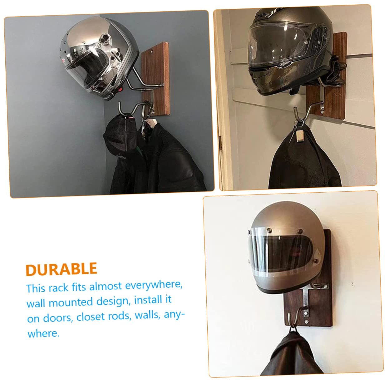 VALICLUD Wandmontierter Helmhalter Zufällige Farbe und Metall Motorradhelmhalterung mit Aufhängehaken Praktischer Helm Präsentationsständer Braun für Jacken und Kleine Gegenstände