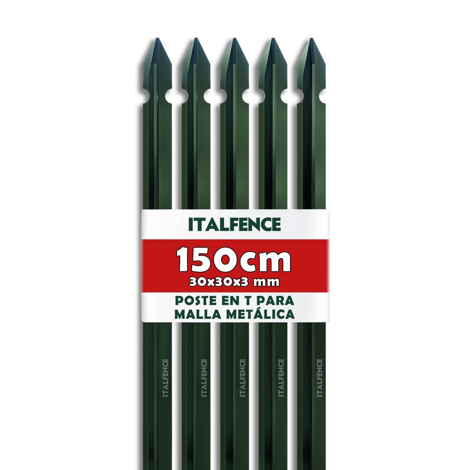 Poste T H150cm 30x30x3mm en hierro plastificado verde [5 piezas]