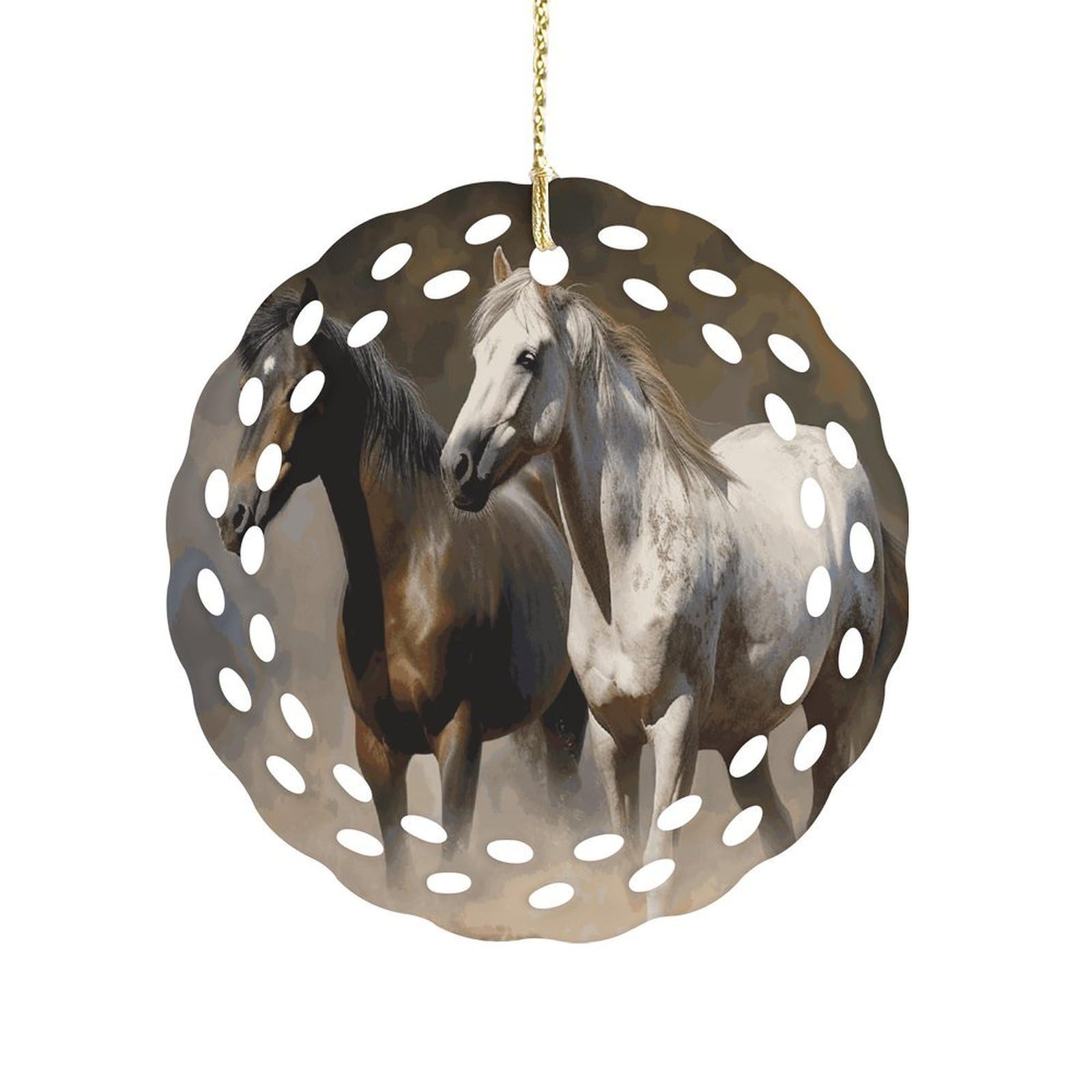 Btcowzrv Style Horses Animals2 Ceramic Ornament,Round Ornaments With Hole Easy To Hang,Hanging Ornament For Wedding Party Home Window Garden Christmas Day Decor