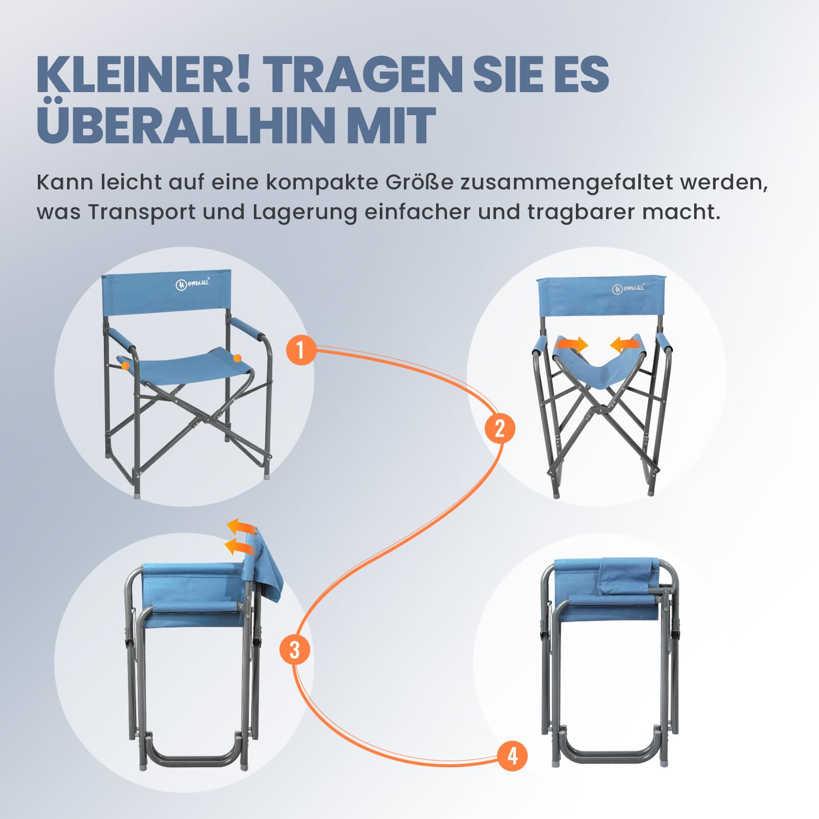 Homecall Campingstuhl Faltbar Ultralight Klappstuhl Regiestuhl Camping Stuhl Bis 120KG - Campingstuhl Kleines Packmaß Alu Gartenstuhl Klappbar Leicht Angelstuhl für Outdoor, Camping, Garten