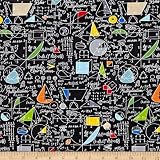 Timeless Treasures Math Fabric, Symbols on Chalkboard, Back to School, by The Yard