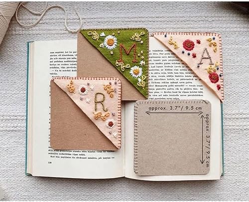Miniatura 5 de Marcapáginas de esquina bordado a mano con 26 letras, triángulo de fieltro, hecho a mano, único, lindo bordado con letras de flores, accesorios para