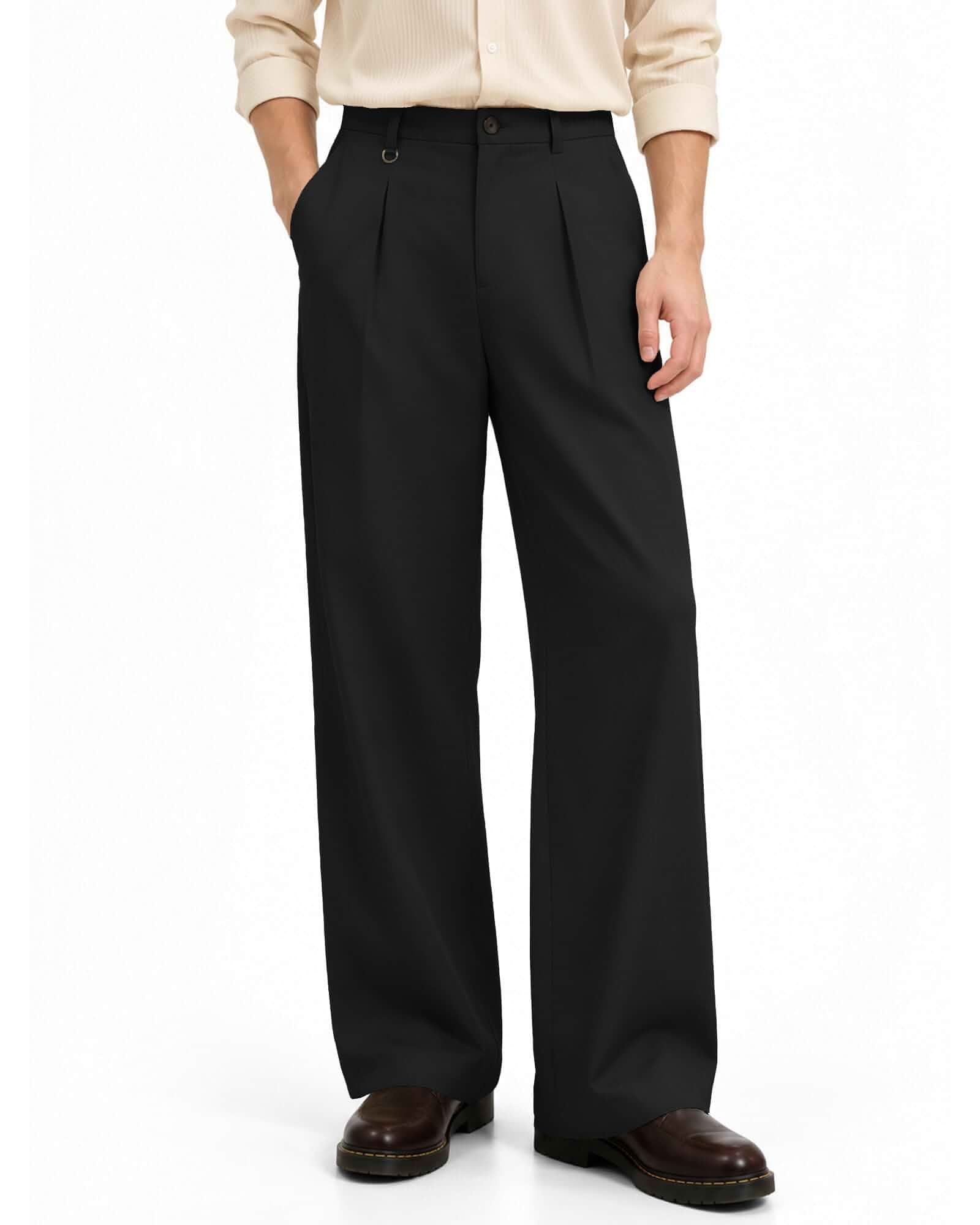 ZKMAN Men's Wide Leg Pleated Dress Pants Drawstring Elastic Waist Slacks Baggy casual dress trousers, Loose relaxed fit, Hidden elastic waist & inner drawstring, Old money style & d-ring detail