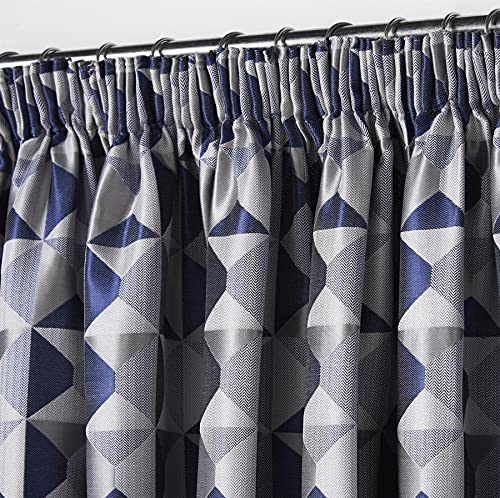 Skandi Taped Pencil Pleat Curtains Fully Lined Weave Jacquard Navy 46x54, W 46" x L 54" (1 Panels) - Image 2